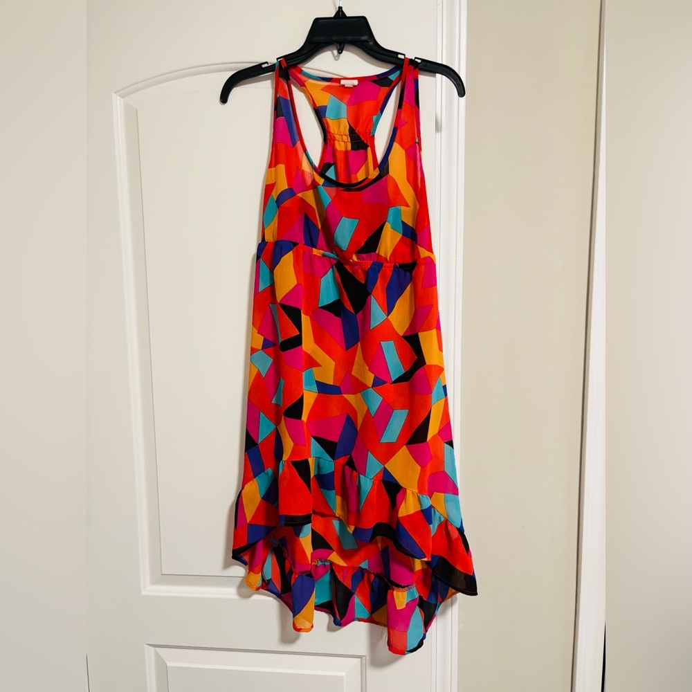 XHILARATION, Multicolor Geometric Dress - Red, Pink, Blue, Orange, Size Small